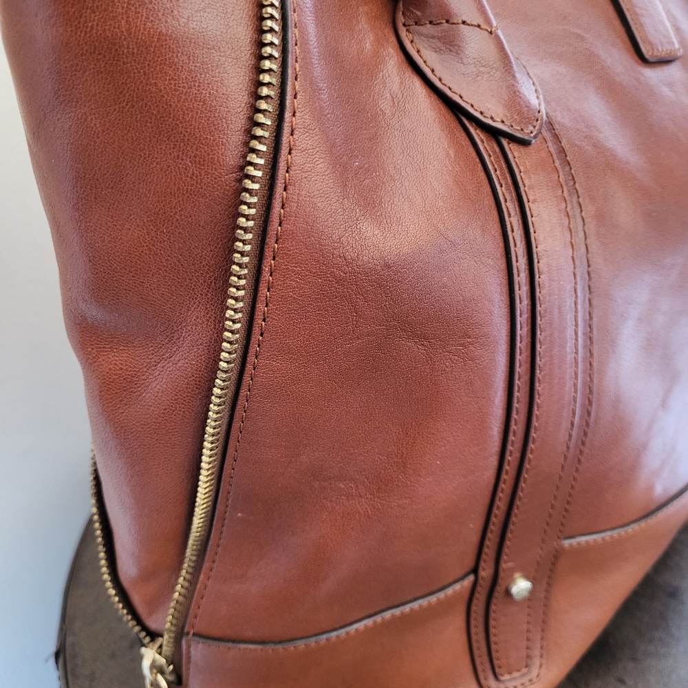 Massimo Dutti Leather Tote Bag | Expandable Side Zippers | Shoulder Strap - Picture 5 of 16